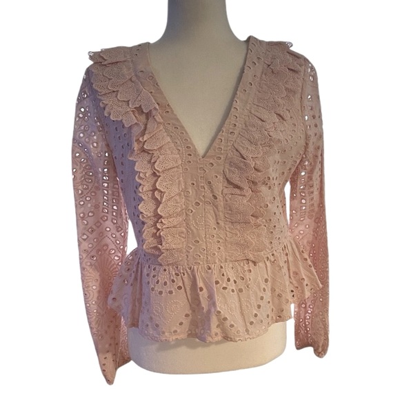 Express Tops - NWT*Express pink Eyelet peplum light pink blouse S